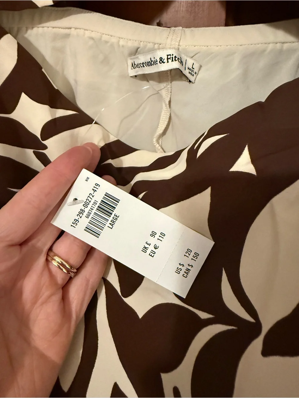 Abercrombie & Fitch Brown and Cream Long-Sleeve Cutout Maxi Dress